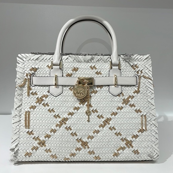 Michael Kors Hamilton white leather woven satchel bag - Picture 2 of 7